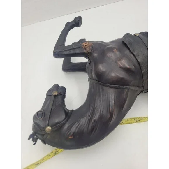 Vintage Large 14" LEATHER Wrapped Rearing Horse Figure W/ Saddle - Picture 10 of 16